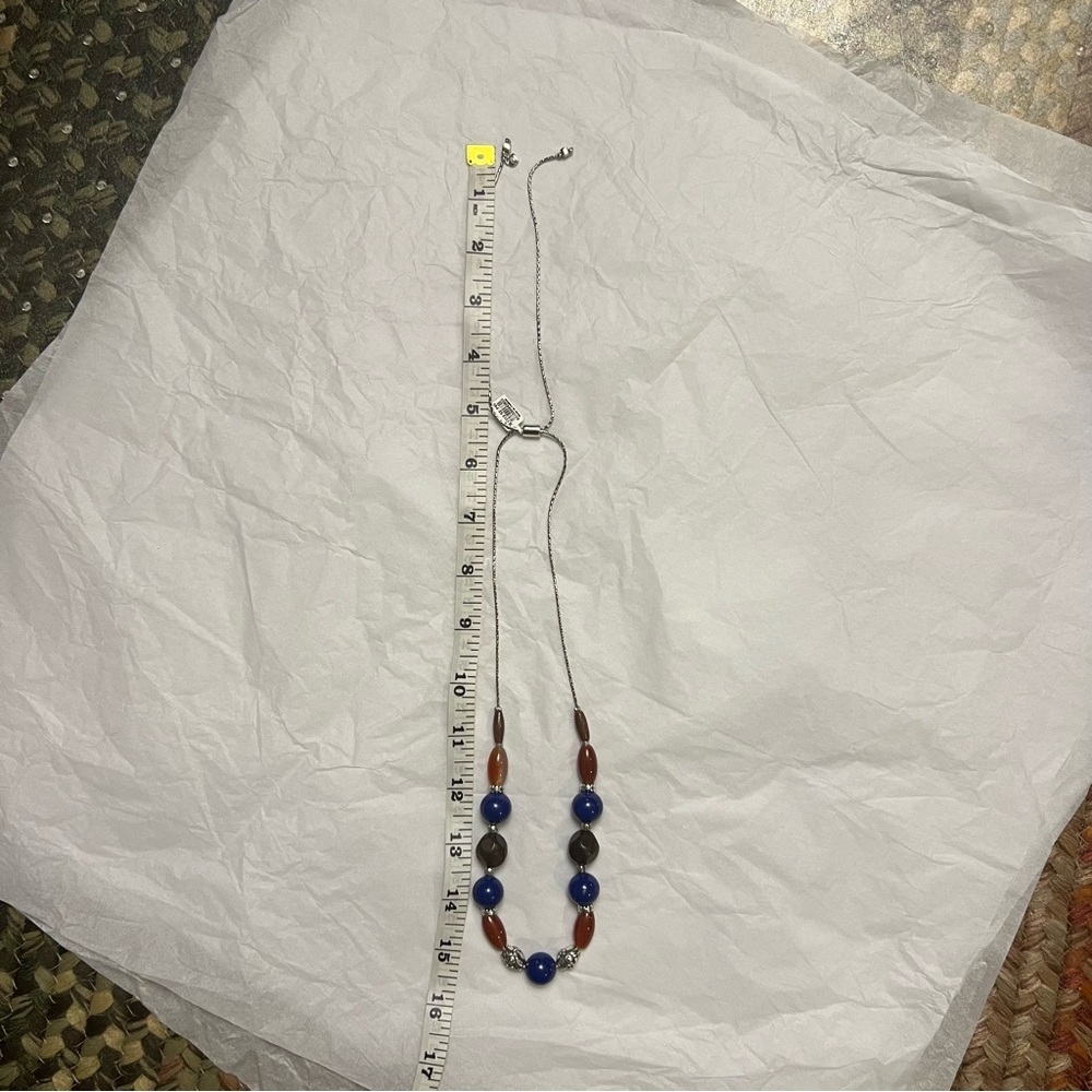 Brighton SOL Blue Orange and Brown Beaded Silverplated Adjustable Necklace New - Picture 7 of 8